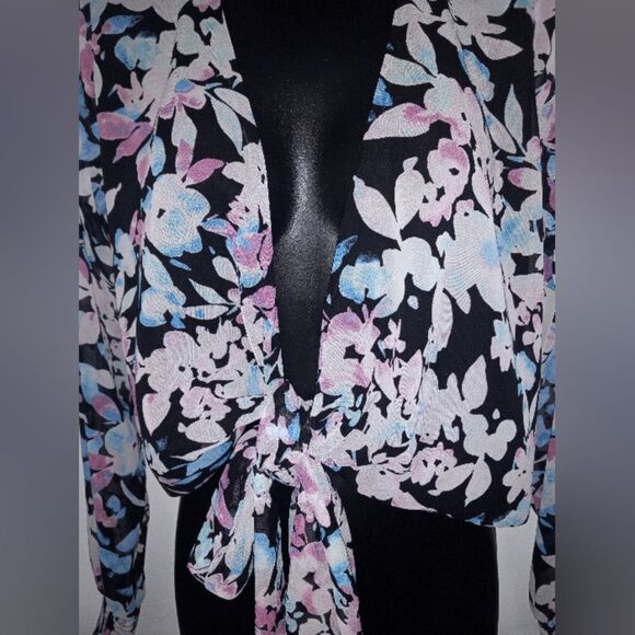 Barlll sheer black floral tie blouse - Picture 4 of 5